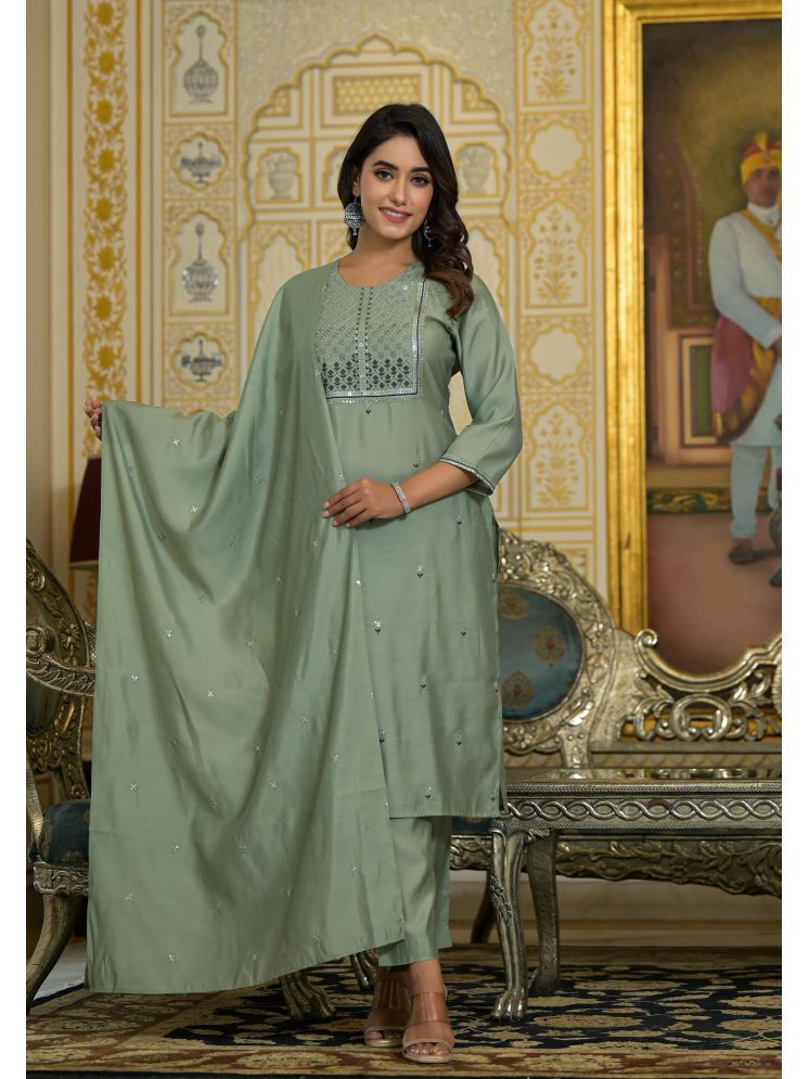     			Juniper Viscose Embellished Kurti With Pants Women's Stitched Salwar Suit - Green ( Pack of 1 )