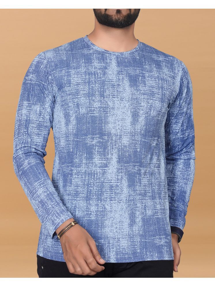     			KAJARU Polyester Regular Fit Printed Full Sleeves Men's Round T-Shirt - Blue ( Pack of 1 )