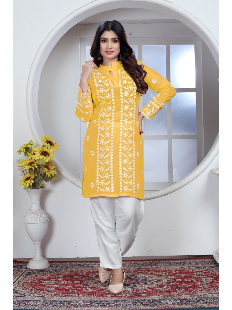     			Lady Shopi Rayon Embroidered Straight Women's Kurti - Yellow ( Pack of 1 )