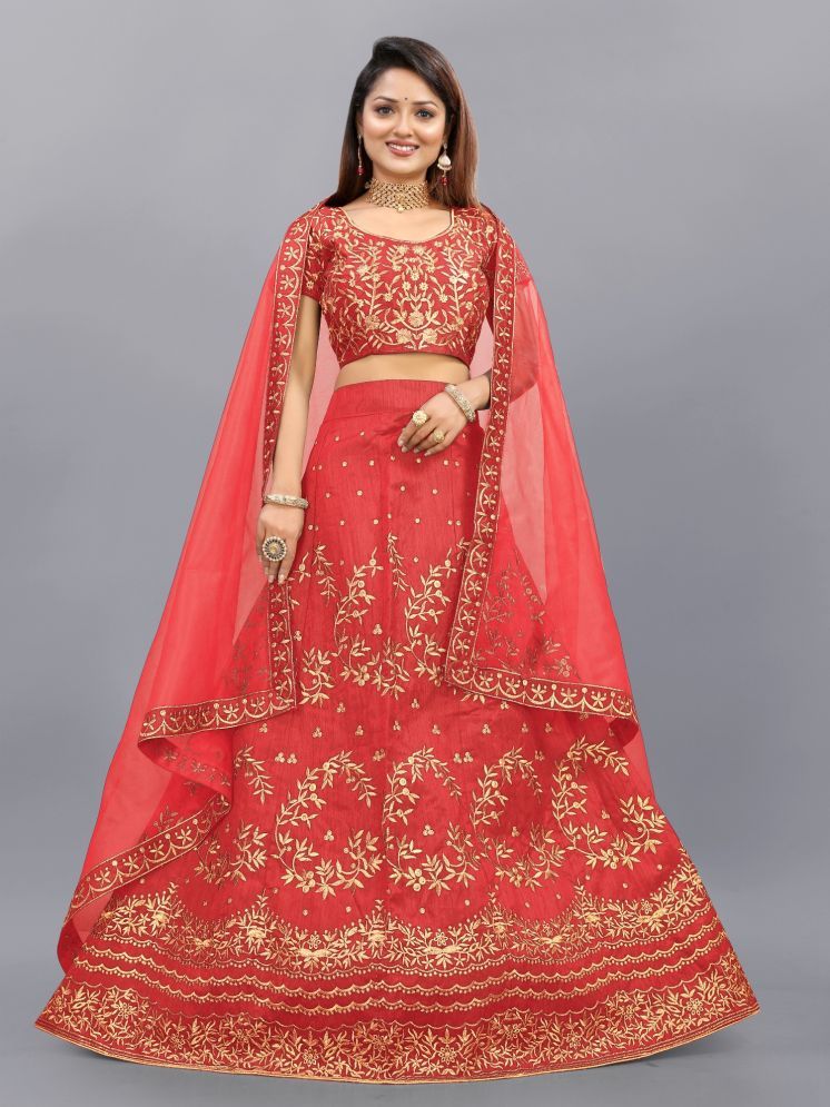     			Lady Shopi Red Bangalore Silk Unstitched Unstitched Lehenga Single