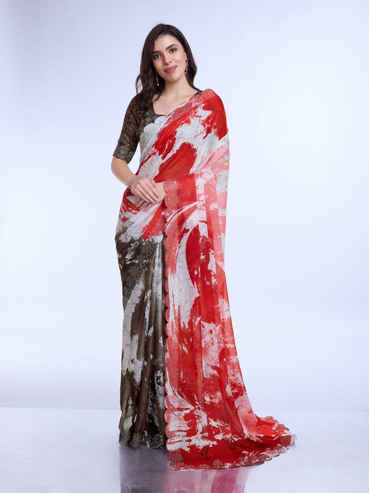     			Rekha Maniyar Chiffon Dyed Saree With Blouse Piece - Red ( Pack of 1 )