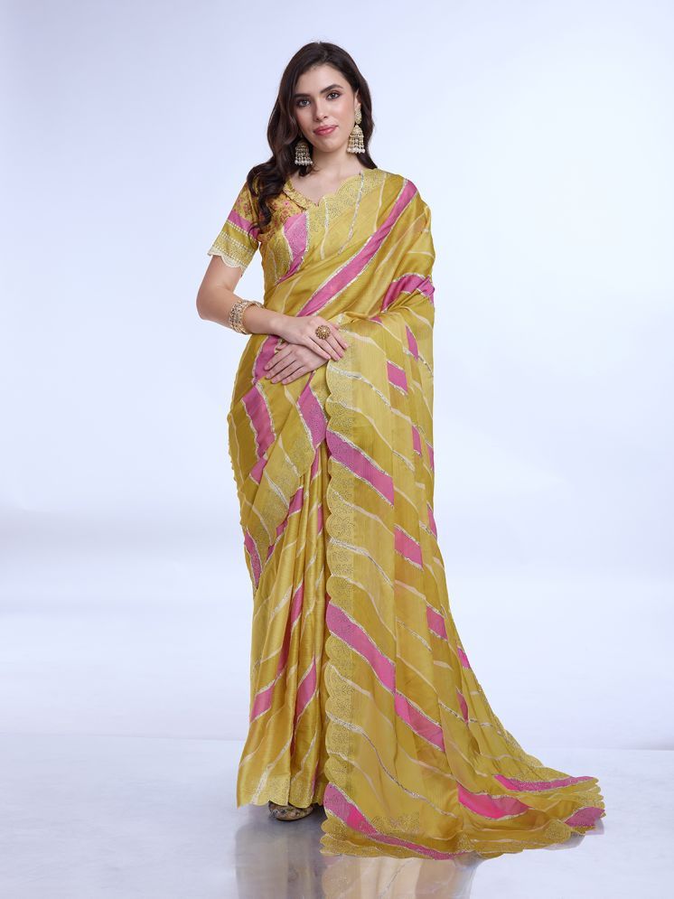     			Rekha Maniyar Chiffon Embellished Saree With Blouse Piece - Mustard ( Pack of 1 )