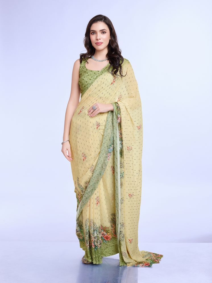     			Rekha Maniyar Chiffon Printed Saree With Blouse Piece - Lime Green ( Pack of 1 )