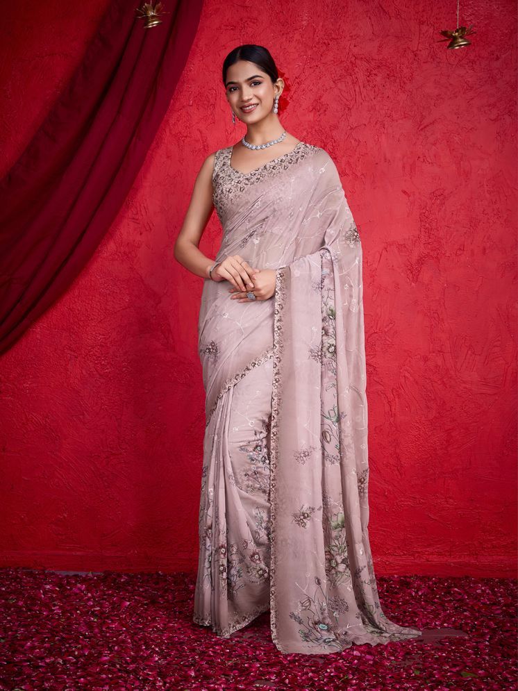     			Rekha Maniyar Chiffon Printed Saree With Blouse Piece - Nude ( Pack of 1 )