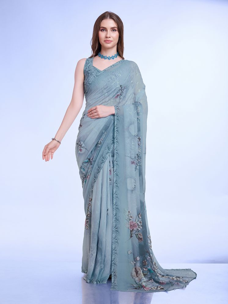     			Rekha Maniyar Chiffon Printed Saree With Blouse Piece - Grey ( Pack of 1 )