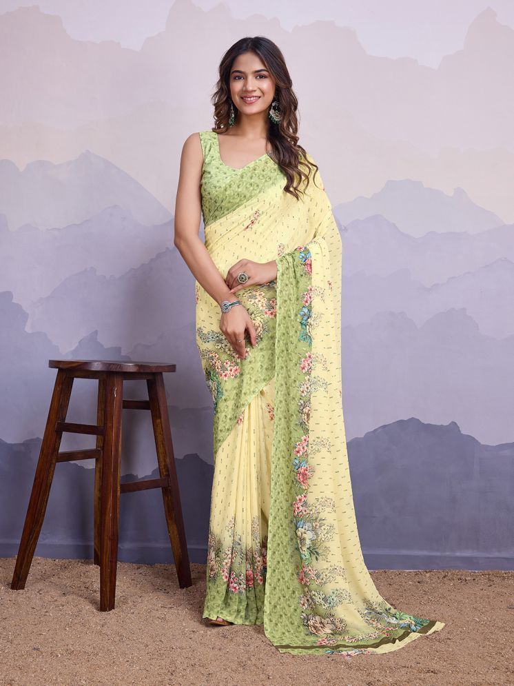     			Rekha Maniyar Chiffon Printed Saree With Blouse Piece - Lime Green ( Pack of 1 )