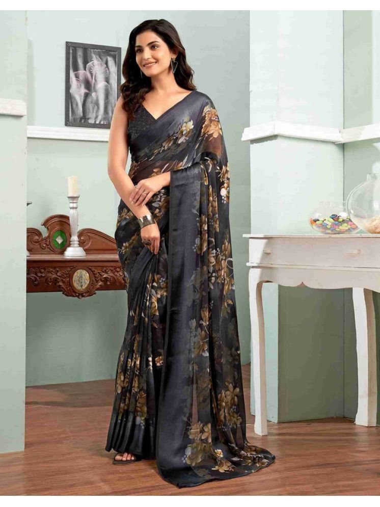     			Sitanjali Lifestyle Georgette Printed Saree With Blouse Piece - Black ( Pack of 1 )