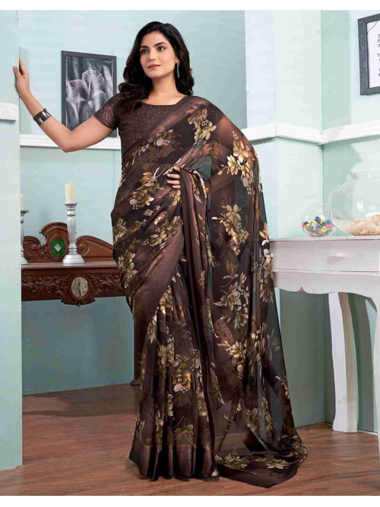     			Sitanjali Lifestyle Georgette Printed Saree With Blouse Piece - Brown ( Pack of 1 )