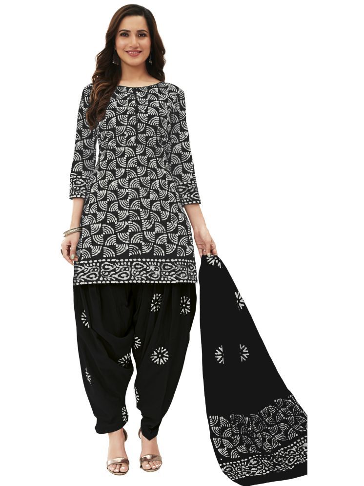     			shree jeenmata collection Cotton Printed Kurti With Patiala Women's Stitched Salwar Suit - Black ( Pack of 1 )