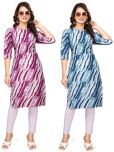 DESIGNER DREAM Crepe Printed A-line Women's Kurti - Purple,Blue ( Pack of 2 )