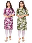 DESIGNER DREAM Crepe Printed A-line Women's Kurti - Purple,Green ( Pack of 2 )