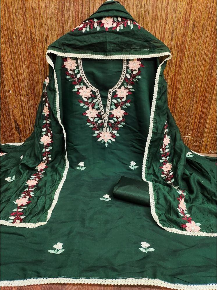     			ALSHOP Unstitched Silk Embroidered Dress Material - Green ( Pack of 1 )