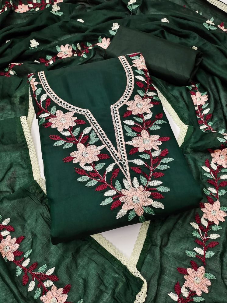     			ALSHOP Unstitched Silk Embroidered Dress Material - Green ( Pack of 1 )