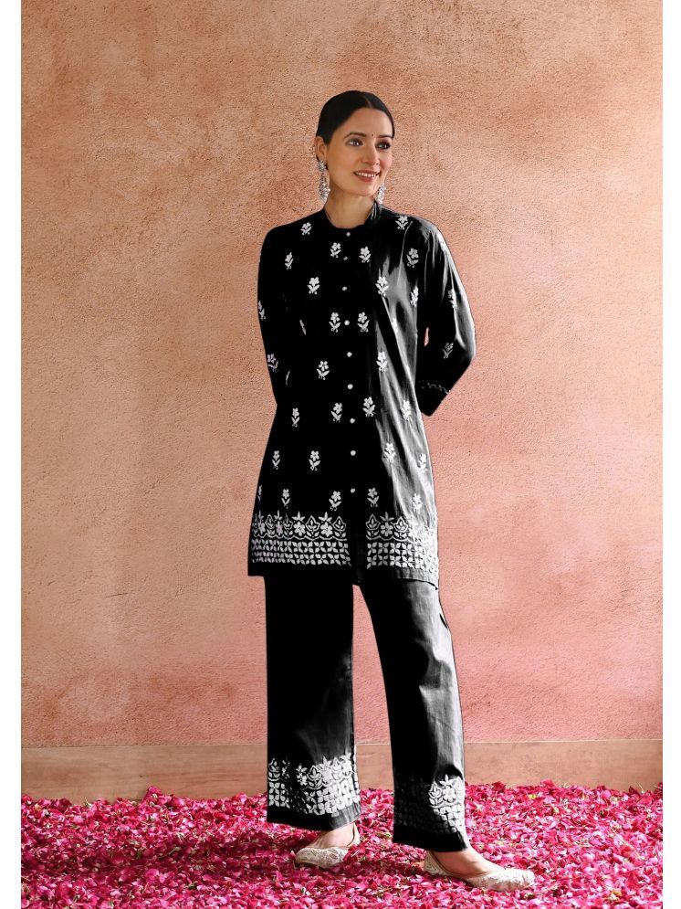     			Apnisha Rayon Embroidered Kurti With Palazzo Women's Stitched Salwar Suit - Black ( Pack of 1 )