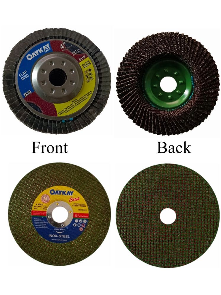     			Cutting Wheel Catch Green 4 inch & Flap Disc 4x80 Grit Metal Backing (pack of 5+5 Pcs) Oaykay Tools