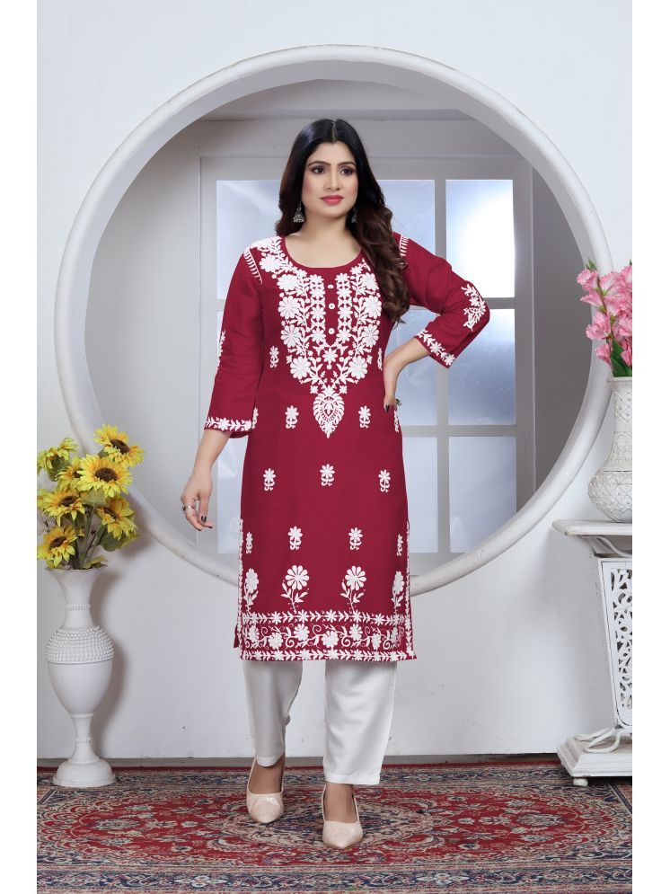     			JULEE Rayon Embroidered Kurti With Pants Women's Stitched Salwar Suit - Maroon ( Pack of 1 )