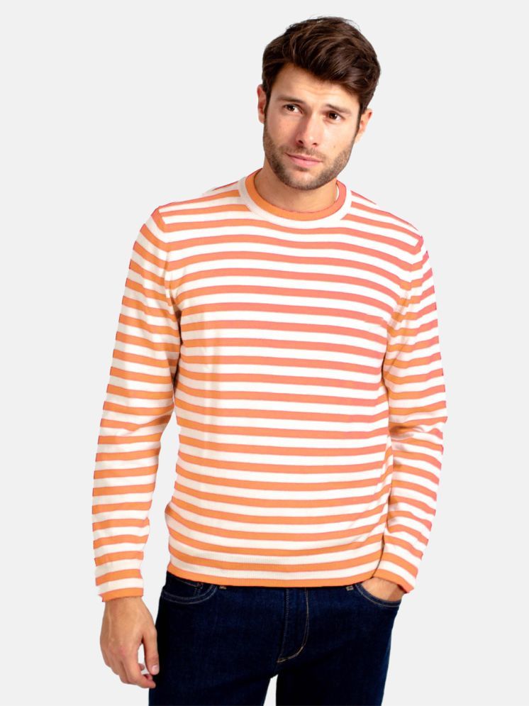     			Leotude Cotton Blend Regular Fit Striped Full Sleeves Men's Round T-Shirt - Peach ( Pack of 1 )