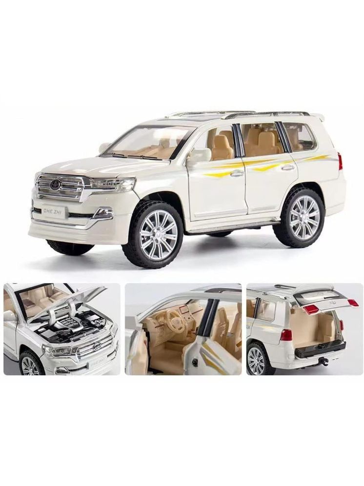     			PANSHUB 1:32 Scale Die-Cast Metal Toyota Land Cruiser Car with Openable Doors and Pull Back Action with Sound Light Mini Auto Toy Car for Kids (Pack of 1) (1:32 Land Cruiiser Car - White)