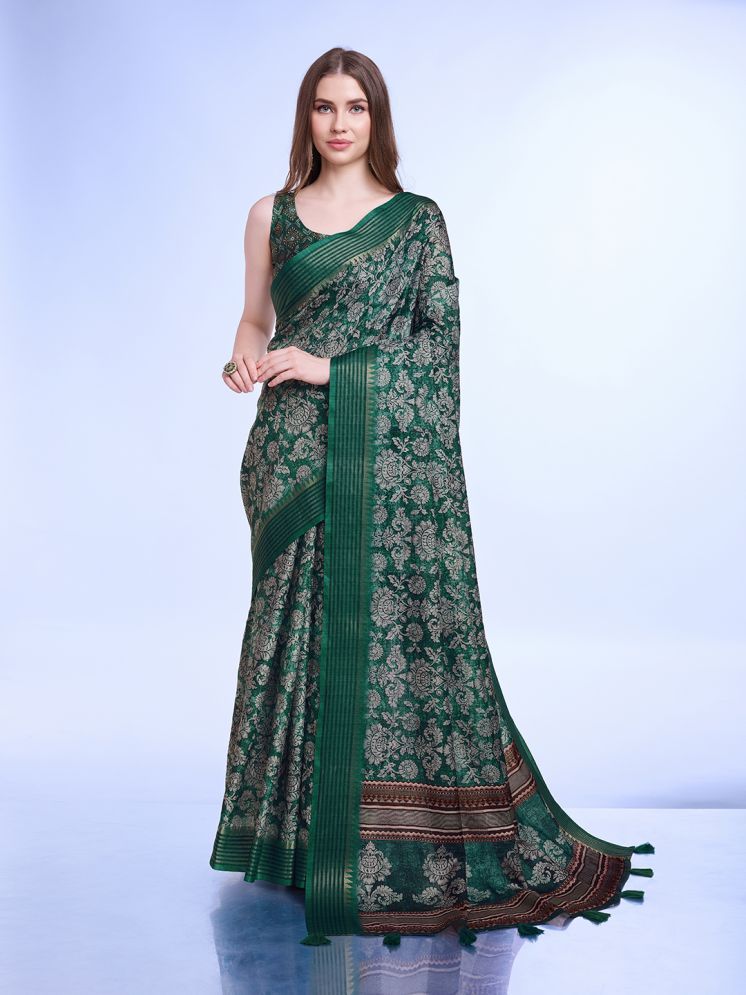     			Rekha Maniyar Silk Printed Saree With Blouse Piece - Teal ( Pack of 1 )