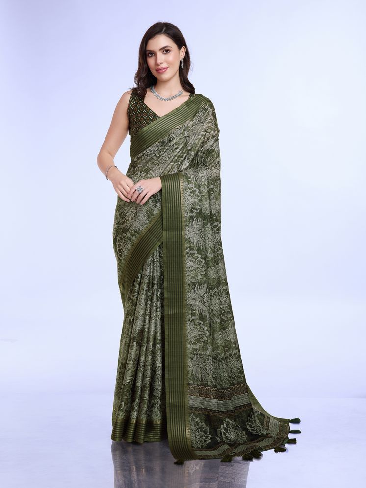     			Rekha Maniyar Silk Printed Saree With Blouse Piece - Green ( Pack of 1 )