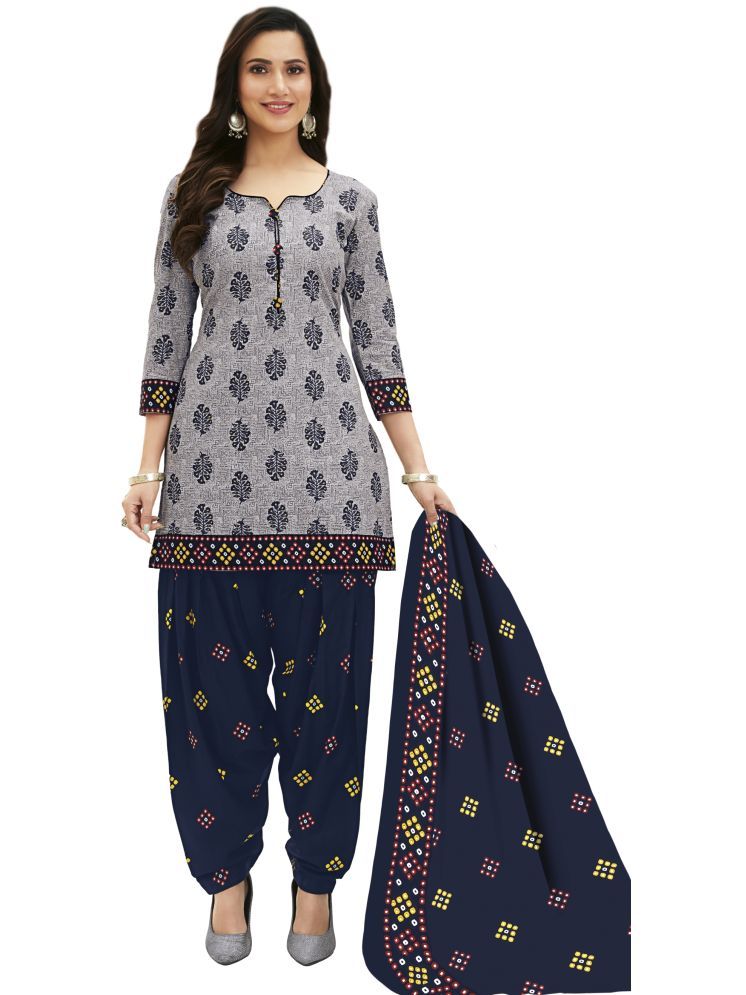     			SIMMU Cotton Printed Kurti With Patiala Women's Stitched Salwar Suit - Grey ( Pack of 1 )