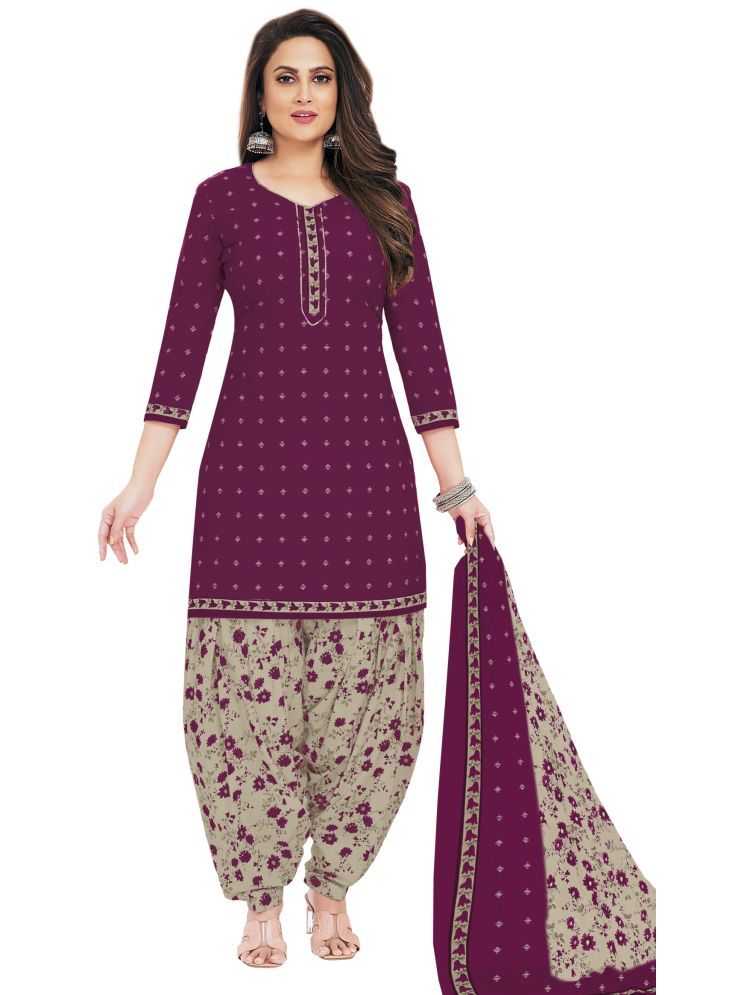     			SIMMU Cotton Printed Kurti With Patiala Women's Stitched Salwar Suit - Purple ( Pack of 1 )