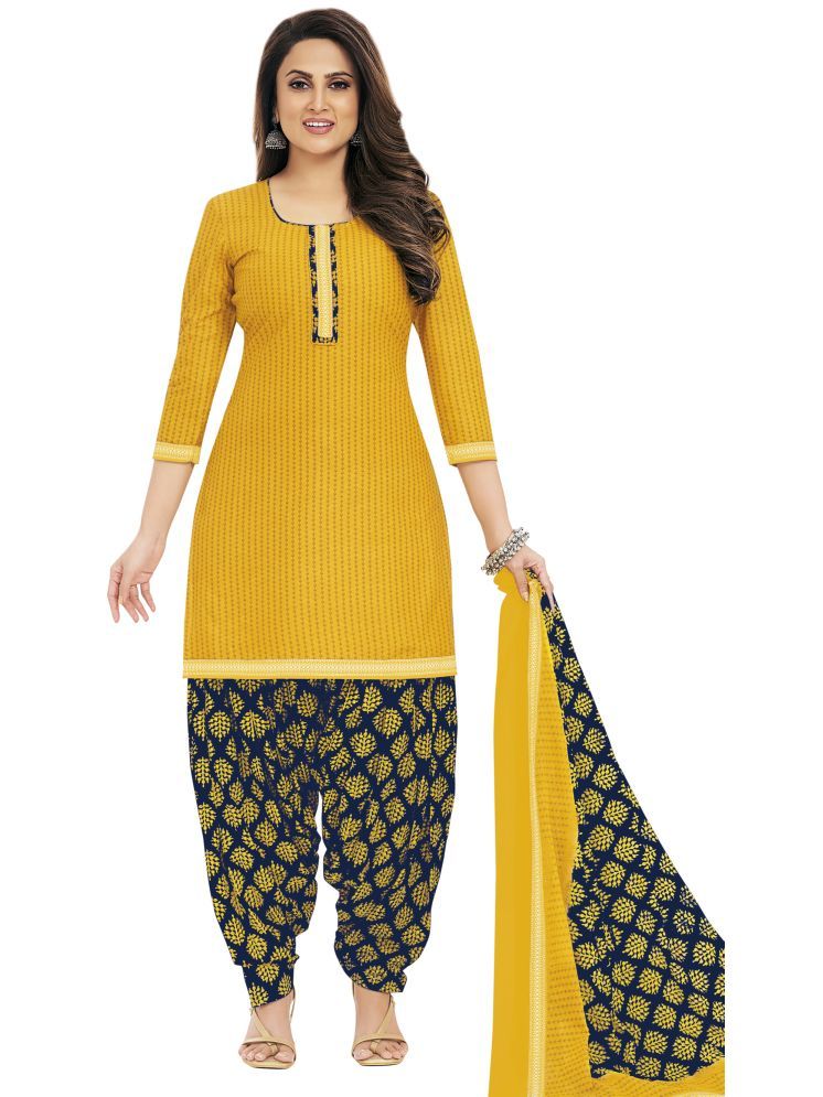     			SIMMU Cotton Printed Kurti With Patiala Women's Stitched Salwar Suit - Yellow ( Pack of 1 )