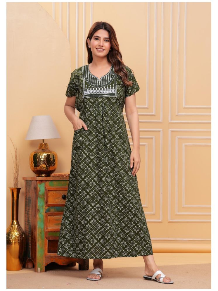     			Shri Krishna Fabric Green Cotton Women's Nightwear Nighty & Night Gowns ( Pack of 1 )