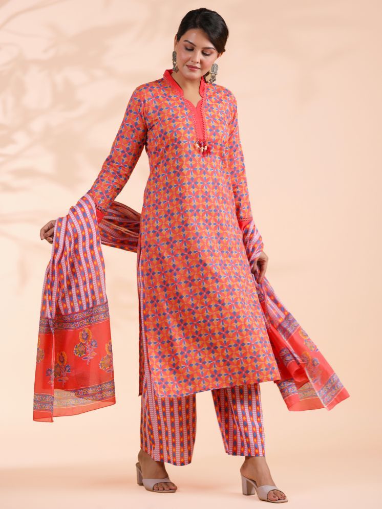     			Vbuyz Cotton Printed Kurti With Palazzo Women's Stitched Salwar Suit - Orange ( Pack of 1 )