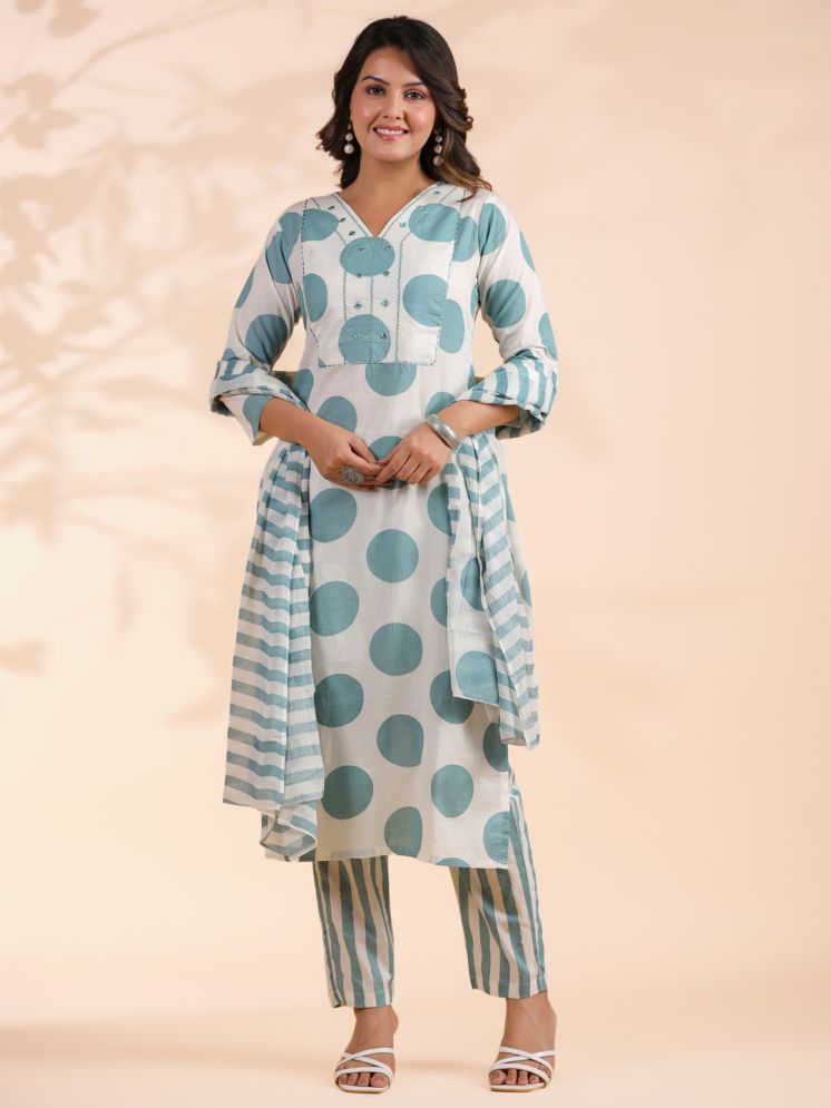     			Vbuyz Cotton Printed Kurti With Pants Women's Stitched Salwar Suit - Blue ( Pack of 1 )