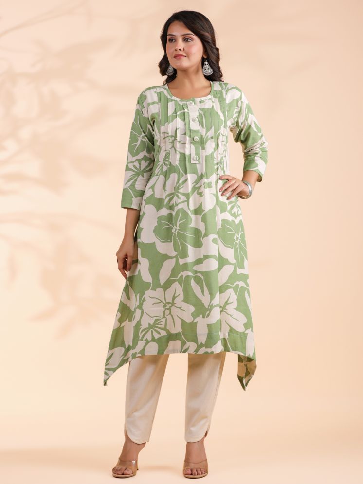     			Vbuyz Cotton Printed Kurti With Pants Women's Stitched Salwar Suit - Green ( Pack of 1 )