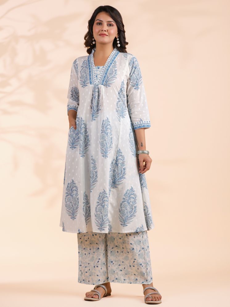     			Vbuyz Cotton Printed Kurti With Palazzo Women's Stitched Salwar Suit - Blue ( Pack of 1 )