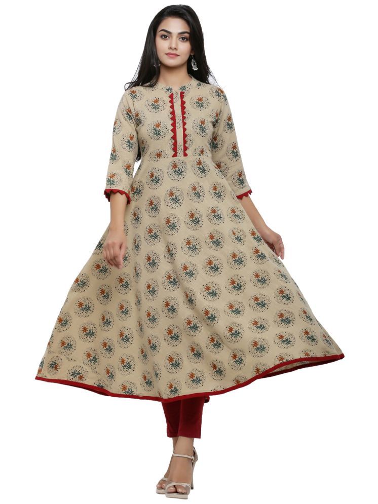     			Yash Gallery Cotton Blend Printed Anarkali Women's Kurti - Beige ( Pack of 1 )