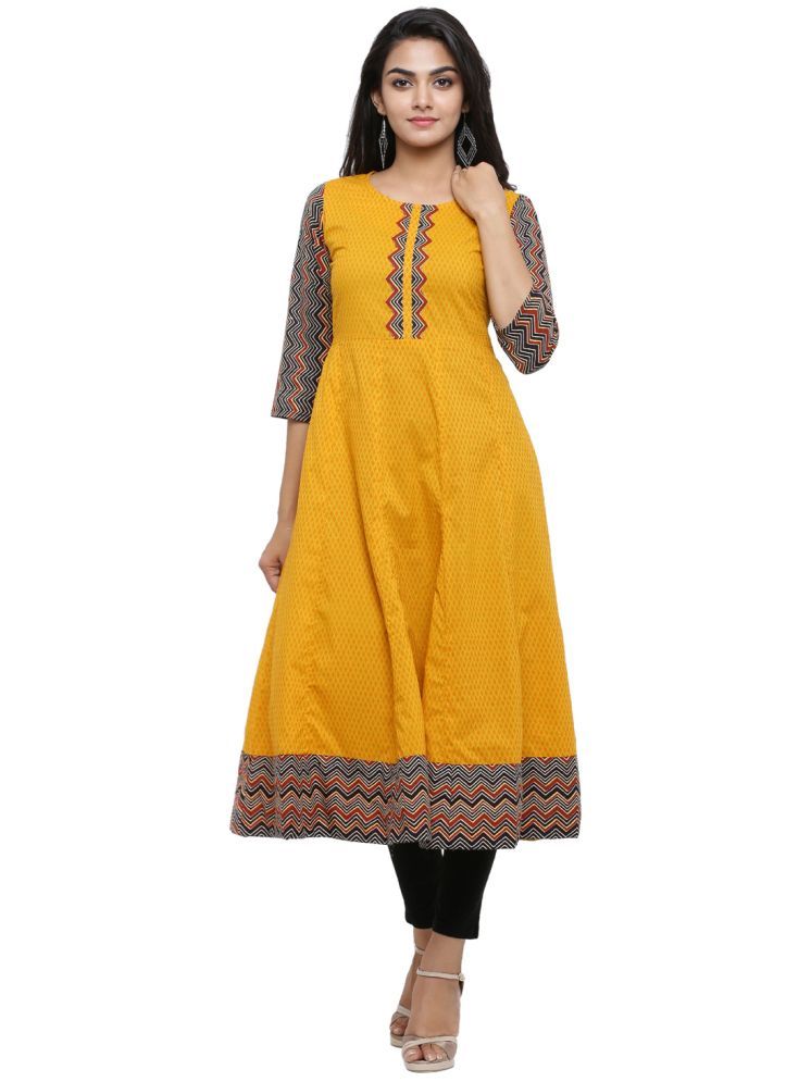     			Yash Gallery Cotton Printed Anarkali Women's Kurti - Mustard ( Pack of 1 )