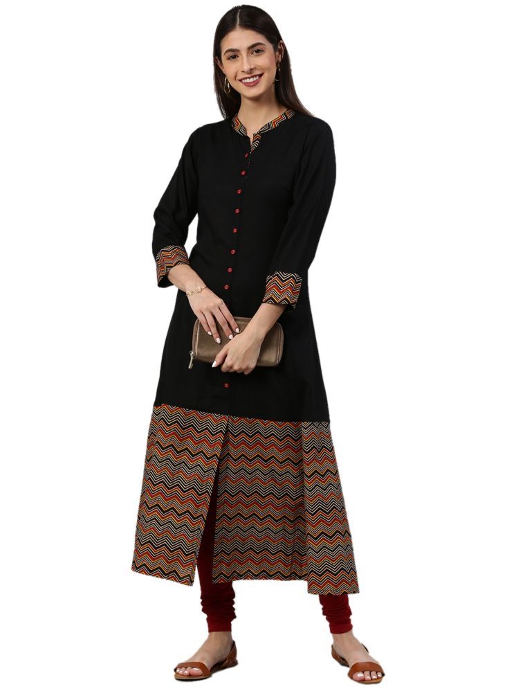     			Yash Gallery Rayon Printed Front Slit Women's Kurti - Black ( Pack of 1 )