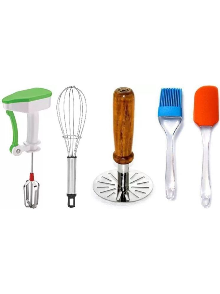     			omortex Multicolor Virgin Plastic Masher, Whisk ( Set of 5 )