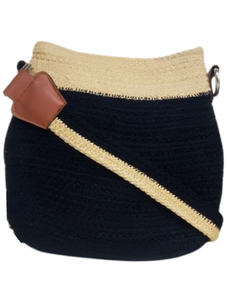     			ENSAC Black Jute Sling Bag