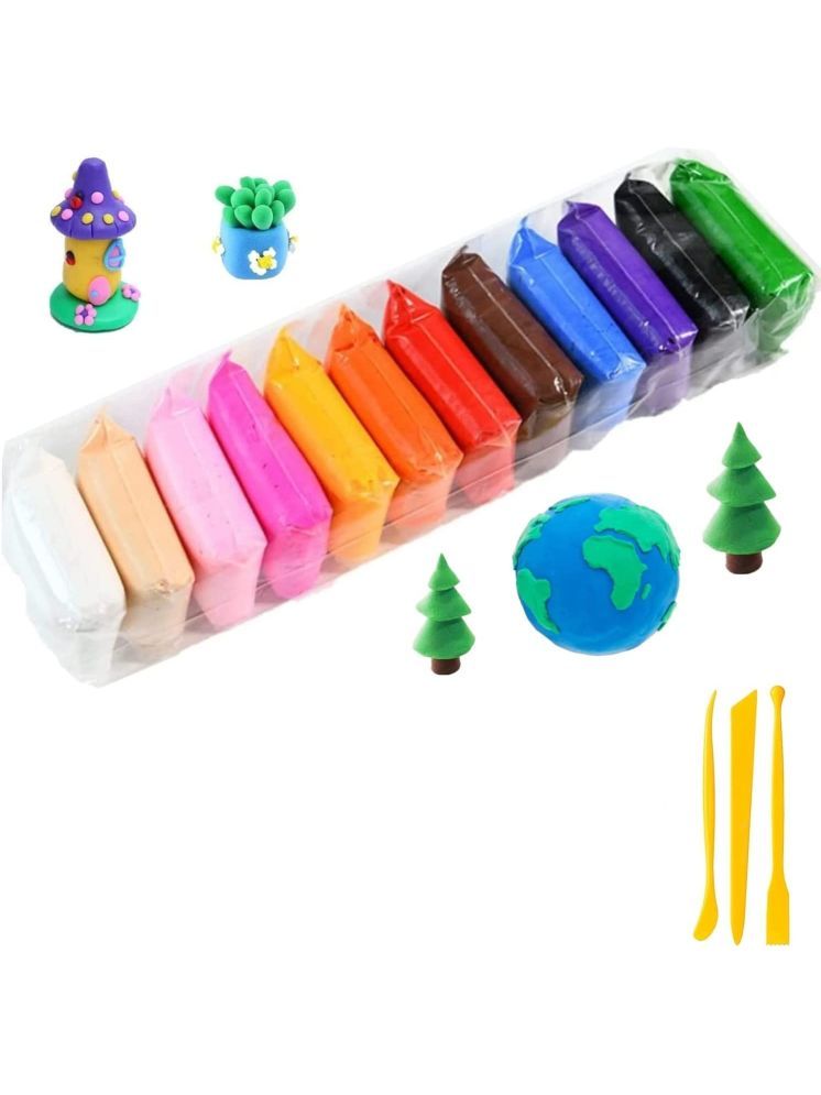     			Eclet (Pack of 12) Air Dry Clay, Colorful Children Soft Clay, Creative Art Crafts, Gifts for Kids-Multi Color. Non-Toxic Modeling Magic Fluffy Foam Bouncing Clay Putty Kit for Kids with Tools.171