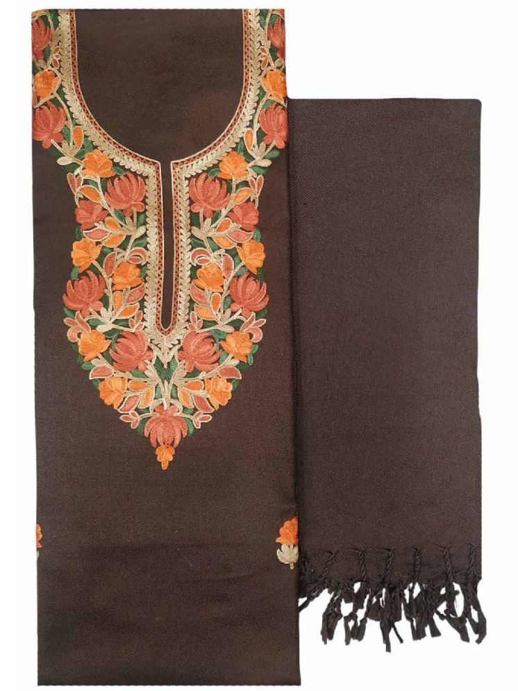     			KASHMIRI Unstitched Woollen Embroidered Dress Material - Brown ( Pack of 1 )