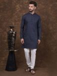 Deyann Blue Cotton Regular Fit Men's Kurta Pyjama Set ( Pack of 1 )