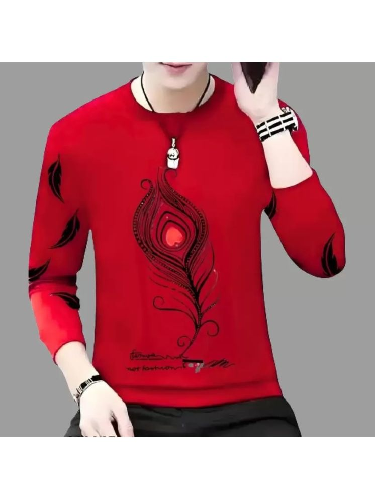     			ATLANS CLOTHES Cotton Blend Regular Fit Printed Full Sleeves Men's Round T-Shirt - Red ( Pack of 1 )