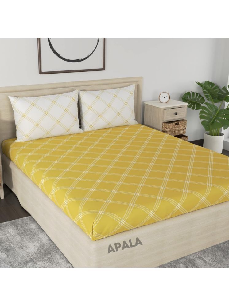     			Apala Microfiber Big Checks 1 Double with 2 Pillow Covers - Mustard