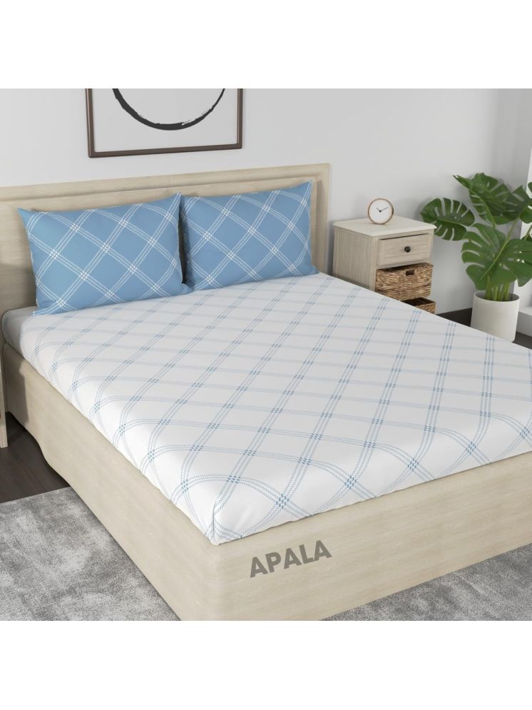     			Apala Microfiber Big Checks 1 Double with 2 Pillow Covers - Light Blue