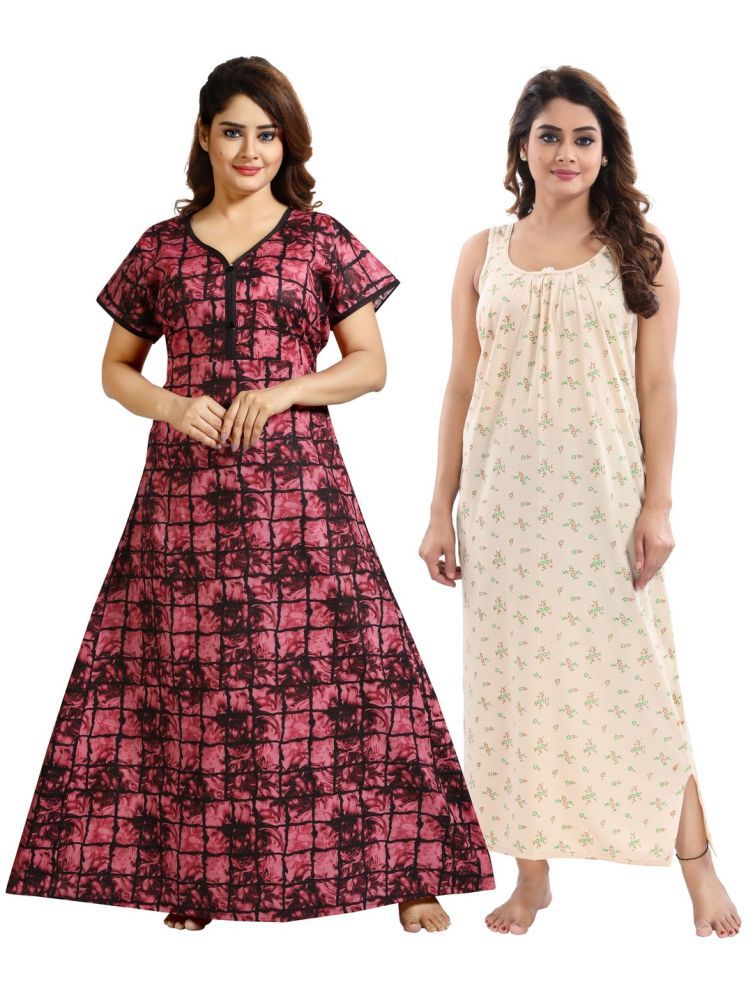     			Cinco Multicolor Cotton Blend Women's Nightwear Nighty & Night Gowns ( Pack of 2 )