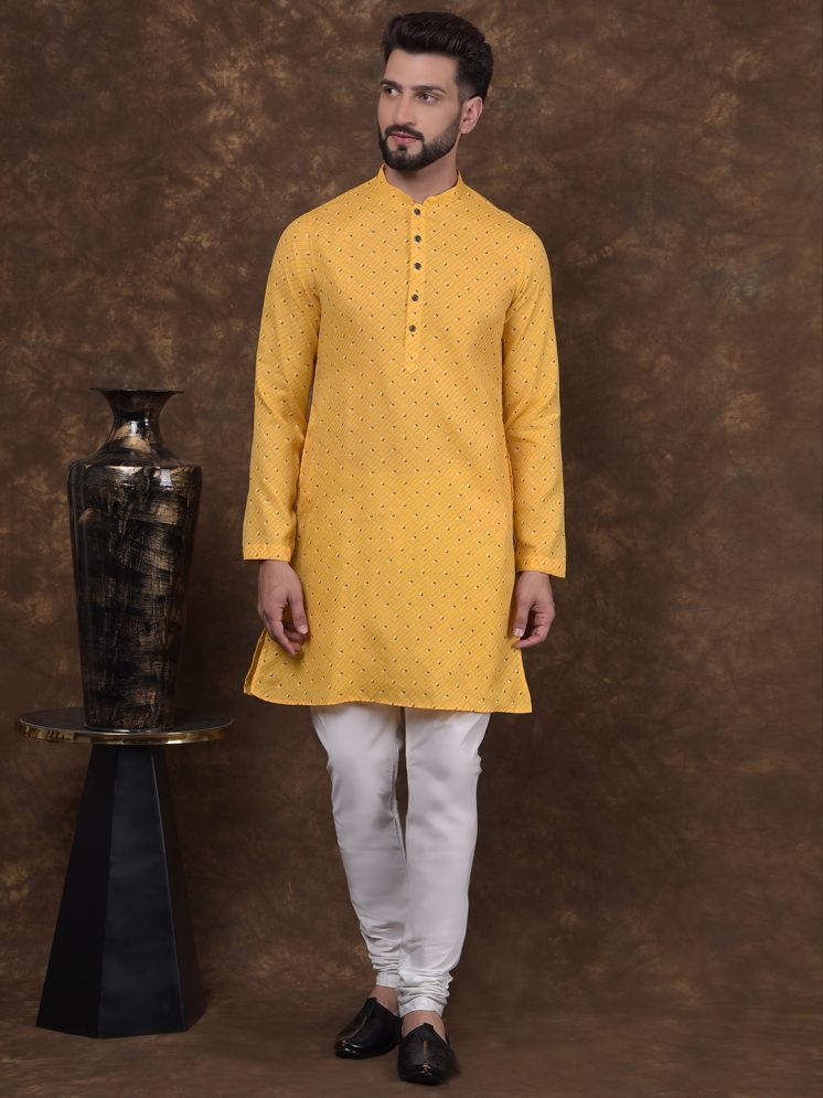     			Deyann Yellow Cotton Regular Fit Men's Kurta Pyjama Set ( Pack of 1 )