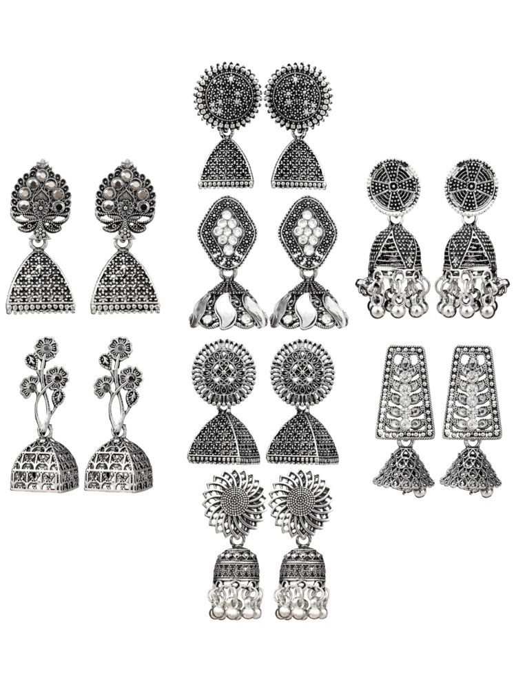     			FASHION FRILL Silver Jhumki Earrings ( Pack of 8 )