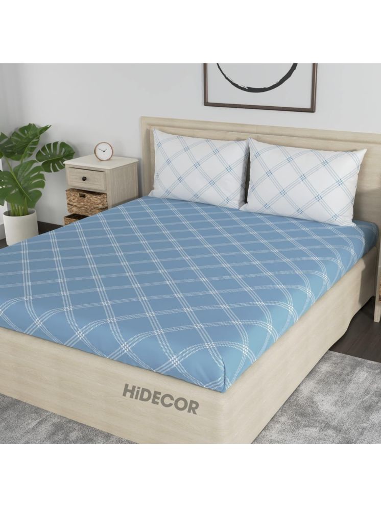     			HIDECOR Microfiber Big Checks 1 Double with 2 Pillow Covers - Navy Blue