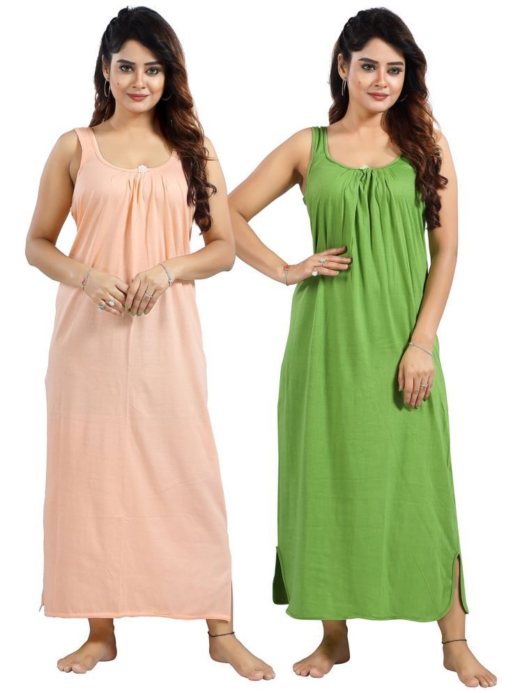     			INNER BEATS Multicolor Cotton Blend Women's Nightwear Nighty & Night Gowns ( Pack of 2 )