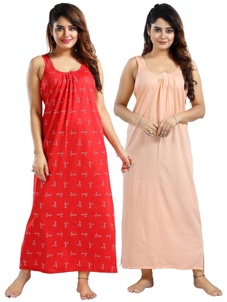     			INNER BEATS Multicolor Cotton Blend Women's Nightwear Nighty & Night Gowns ( Pack of 2 )