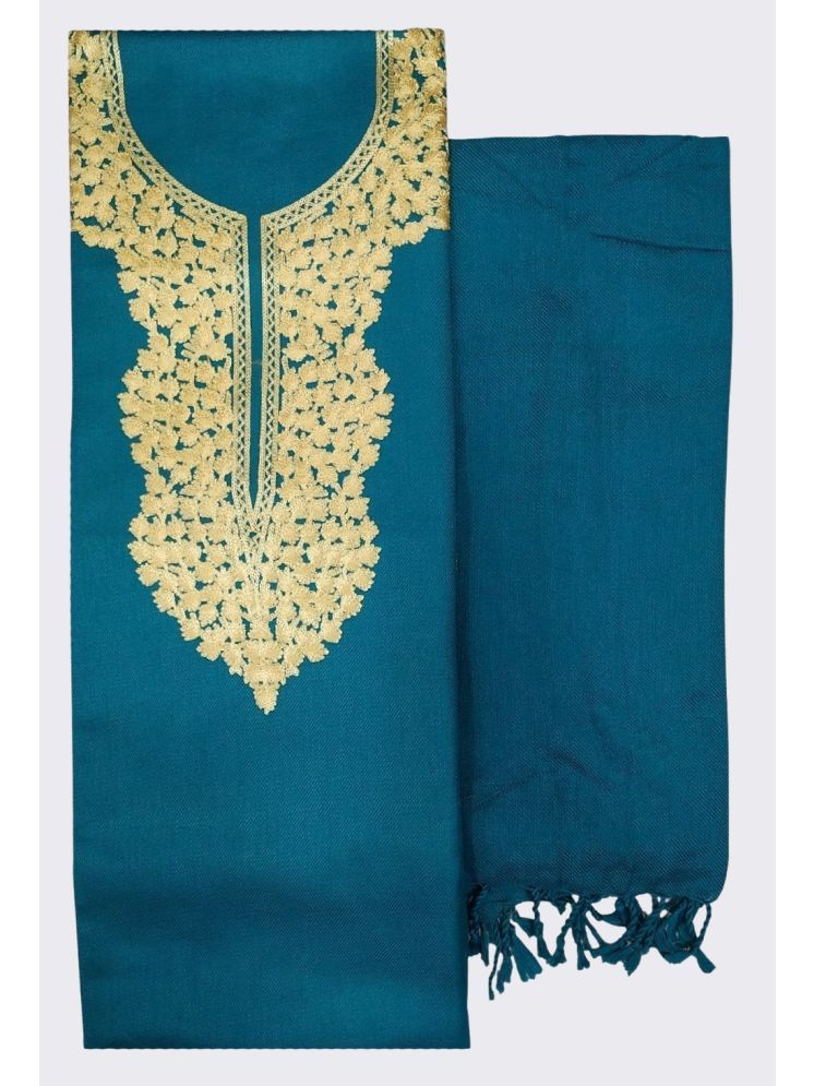     			KASHMIRI Unstitched Woollen Embroidered Dress Material - Blue ( Pack of 1 )